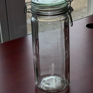 Vintage Clear Canister Jar 10” Tall Wire Bale Hinged Lid